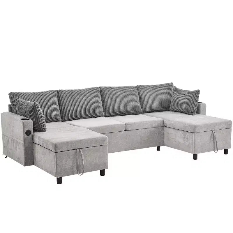 Divano componibile Whisen 113.4, divano letto estraibile, divano versatile con ampio spazio contenitore, due portabicchieri