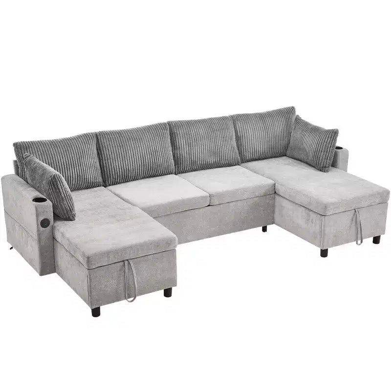 Divano componibile Whisen 113.4, divano letto estraibile, divano versatile con ampio spazio contenitore, due portabicchieri