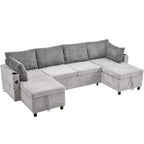 Divano componibile Whisen 113.4, divano letto estraibile, divano versatile con ampio spazio contenitore, due portabicchieri
