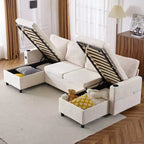 Divano componibile Whisen 113.4, divano letto estraibile, divano versatile con ampio spazio contenitore, due portabicchieri