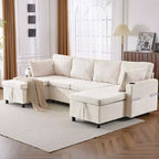 Whisen 113.4 Sectional Sofa, Pull-out Sofa Bed, Versatile Couch with Large Storage Space, Two Cup Holders