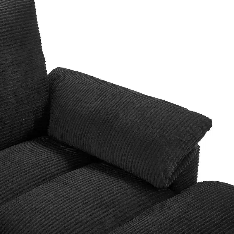 Divano Sezionale Whisen 116.9, Divano Sezionale Moderno a U, Divano Imbottito in Velluto a Coste con Pouf, Portabicchieri