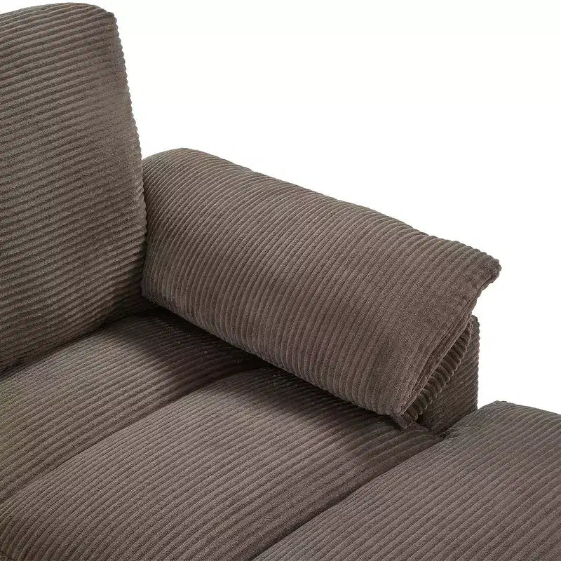 Divano Sezionale Whisen 116.9, Divano Sezionale Moderno a U, Divano Imbottito in Velluto a Coste con Pouf, Portabicchieri