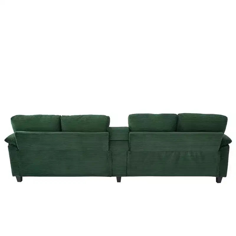 Divano Sezionale Whisen 116.9, Divano Sezionale Moderno a U, Divano Imbottito in Velluto a Coste con Pouf, Portabicchieri