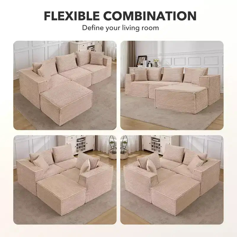 Divano Sezionale Modulare 141 con Pouf - Senza Montaggio, Confezione Sottovuoto, Memory Foam Ultra Morbido, Divano Convertibile per Soggiorno