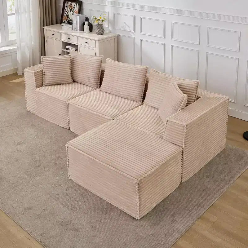 Divano Sezionale Modulare 141 con Pouf - Senza Montaggio, Confezione Sottovuoto, Memory Foam Ultra Morbido, Divano Convertibile per Soggiorno