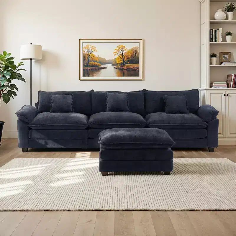 EHMKNP 112 Divano componibile a L, comodo divano Cloud con pouf mobile, cuscini di seduta profondi per soggiorno