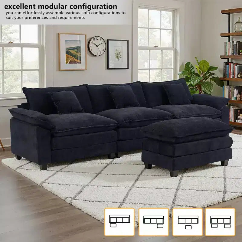 EHMKNP 112 Divano componibile a L, comodo divano Cloud con pouf mobile, cuscini di seduta profondi per soggiorno