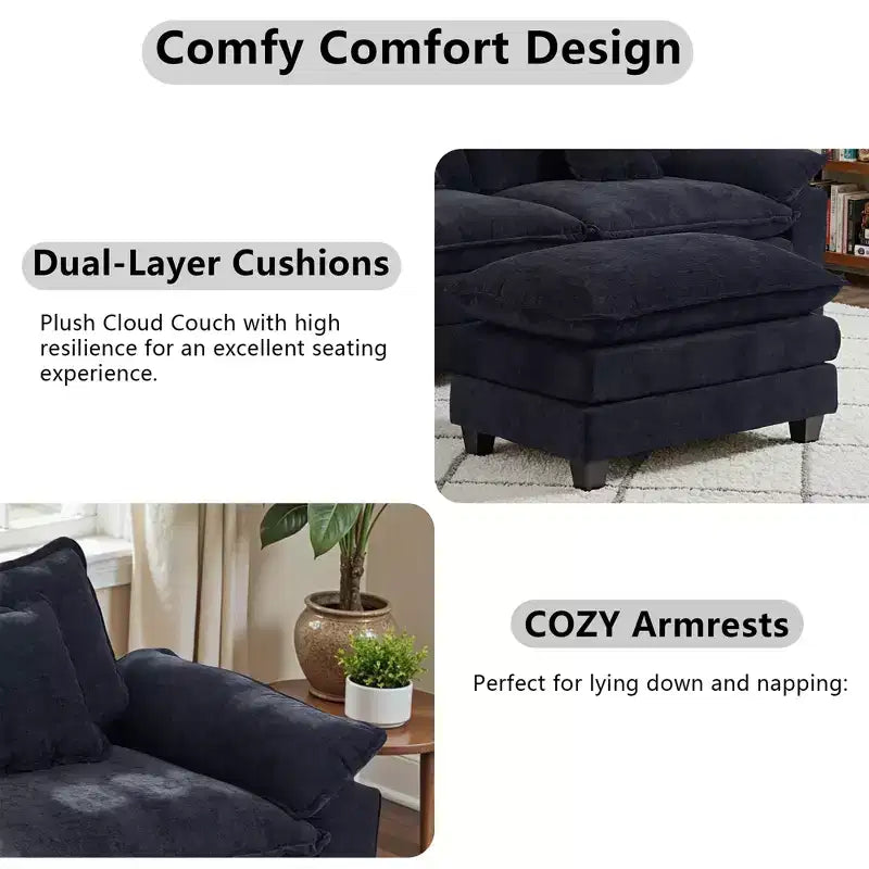 EHMKNP 112 Divano componibile a L, comodo divano Cloud con pouf mobile, cuscini di seduta profondi per soggiorno