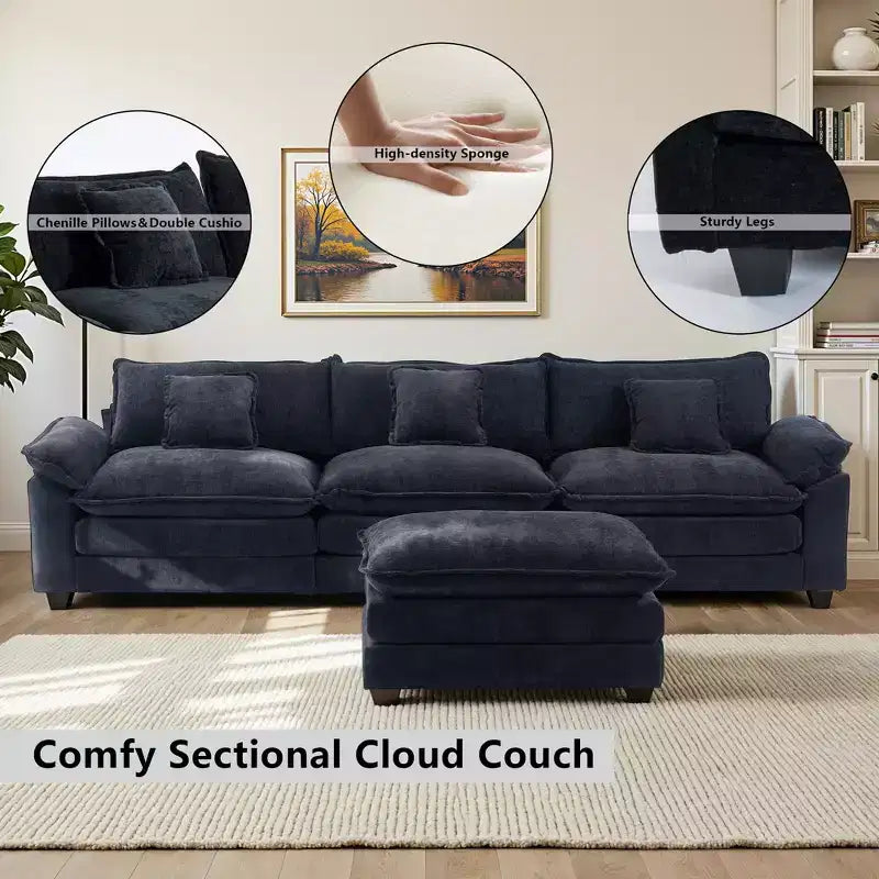 EHMKNP 112 Divano componibile a L, comodo divano Cloud con pouf mobile, cuscini di seduta profondi per soggiorno