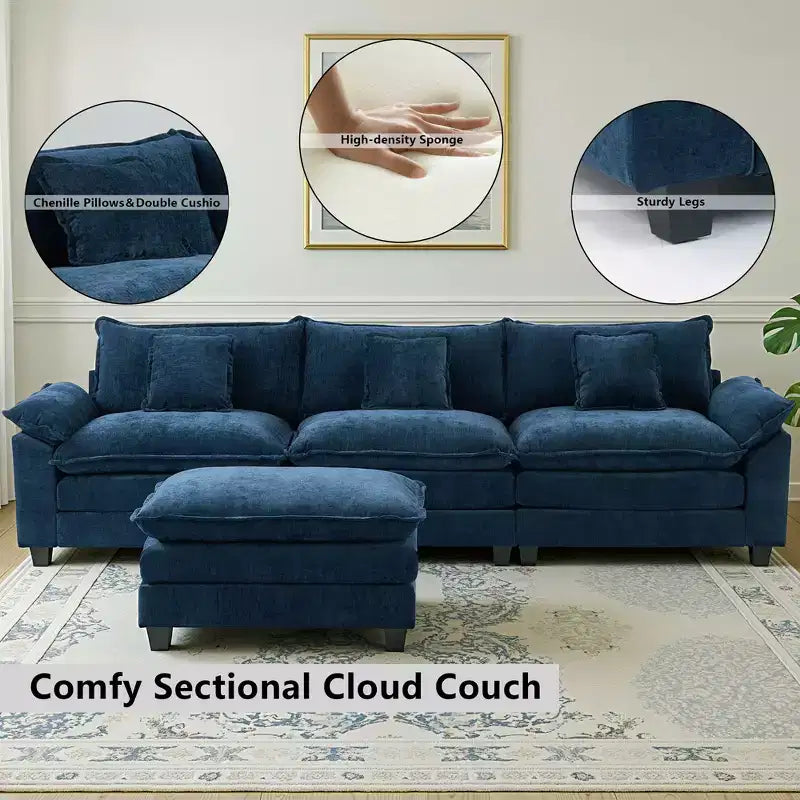 EHMKNP 112 Divano componibile a L, comodo divano Cloud con pouf mobile, cuscini di seduta profondi per soggiorno