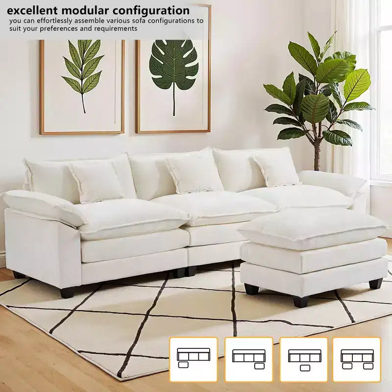 EHMKNP 112 Divano componibile a L, comodo divano Cloud con pouf mobile, cuscini di seduta profondi per soggiorno