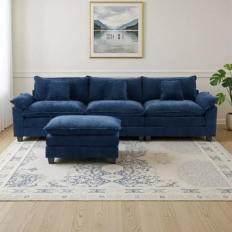 EHMKNP 112 Divano componibile a L, comodo divano Cloud con pouf mobile, cuscini di seduta profondi per soggiorno