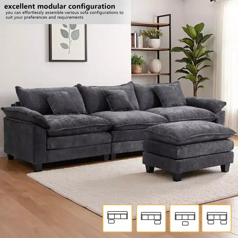 EHMKNP 112 Divano componibile a L, comodo divano Cloud con pouf mobile, cuscini di seduta profondi per soggiorno