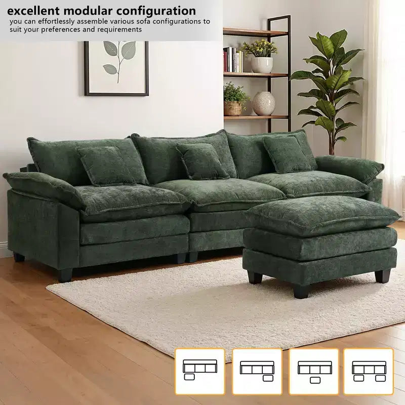 EHMKNP 112 Divano componibile a L, comodo divano Cloud con pouf mobile, cuscini di seduta profondi per soggiorno