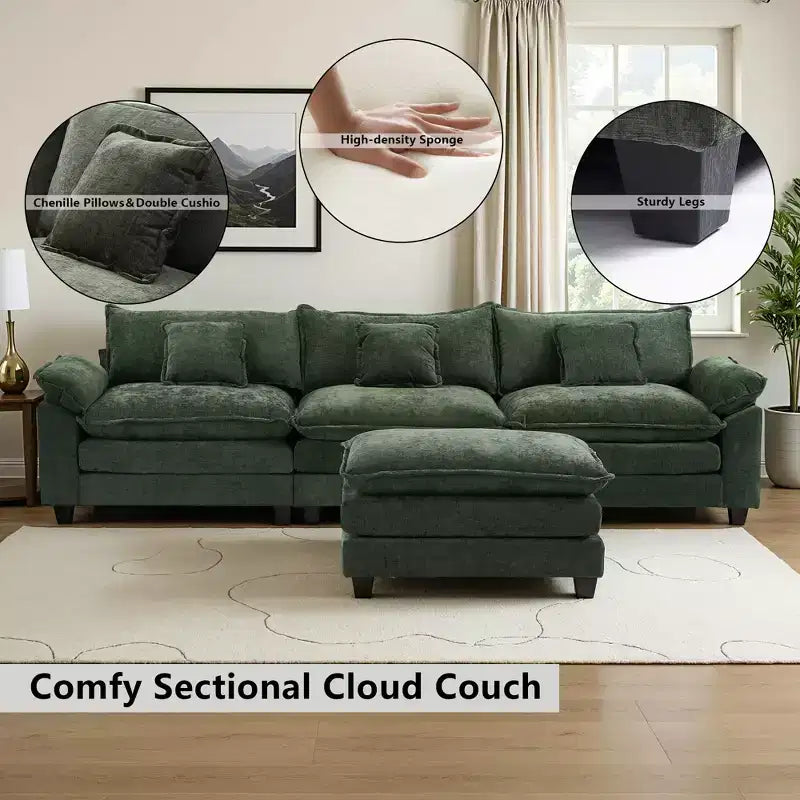 EHMKNP 112 Divano componibile a L, comodo divano Cloud con pouf mobile, cuscini di seduta profondi per soggiorno