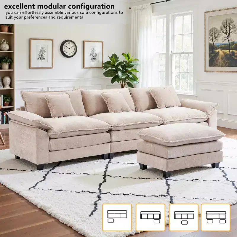EHMKNP 112 Divano componibile a L, comodo divano Cloud con pouf mobile, cuscini di seduta profondi per soggiorno