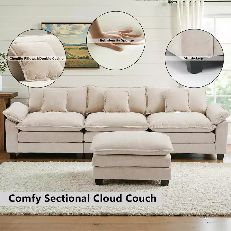 EHMKNP 112 Divano componibile a L, comodo divano Cloud con pouf mobile, cuscini di seduta profondi per soggiorno