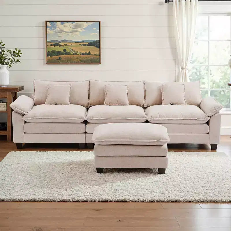 EHMKNP 112 Divano componibile a L, comodo divano Cloud con pouf mobile, cuscini di seduta profondi per soggiorno