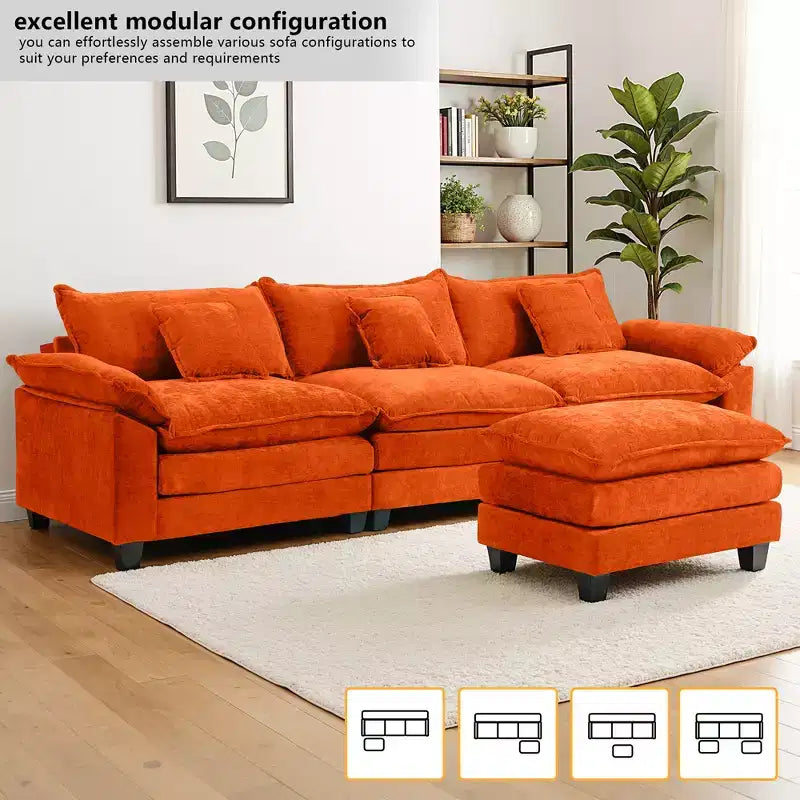 EHMKNP 112 Divano componibile a L, comodo divano Cloud con pouf mobile, cuscini di seduta profondi per soggiorno
