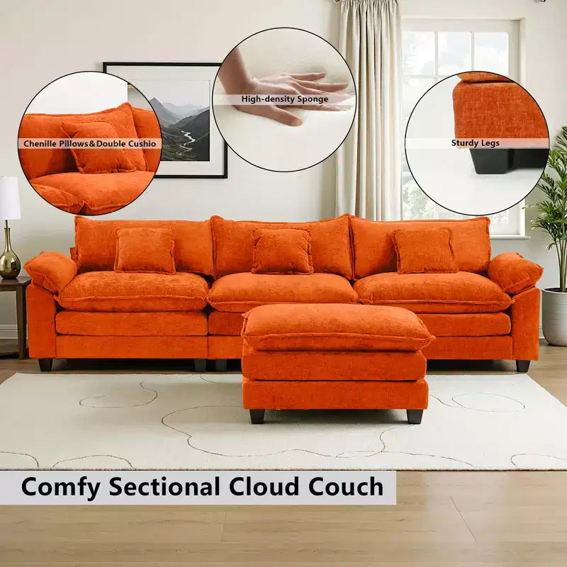 EHMKNP 112 Divano componibile a L, comodo divano Cloud con pouf mobile, cuscini di seduta profondi per soggiorno