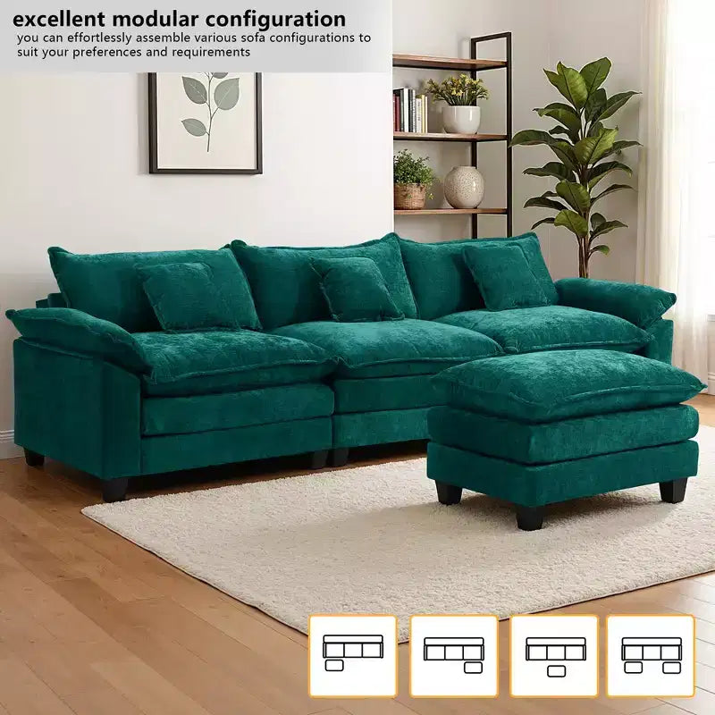 EHMKNP 112 Divano componibile a L, comodo divano Cloud con pouf mobile, cuscini di seduta profondi per soggiorno