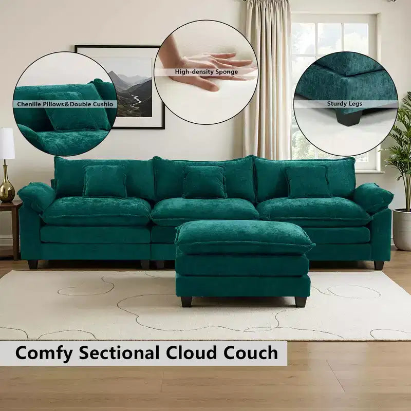 EHMKNP 112 Divano componibile a L, comodo divano Cloud con pouf mobile, cuscini di seduta profondi per soggiorno