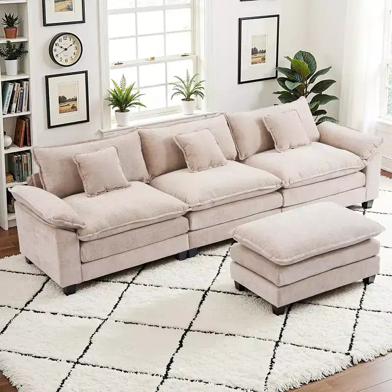 EHMKNP 112 Divano componibile a L, comodo divano Cloud con pouf mobile, cuscini di seduta profondi per soggiorno