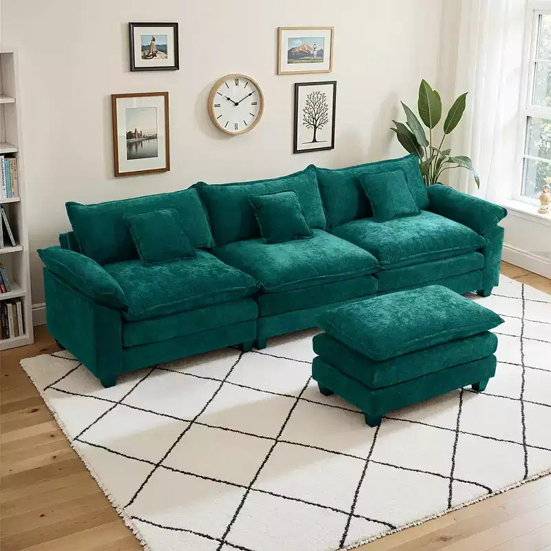 EHMKNP 112 Divano componibile a L, comodo divano Cloud con pouf mobile, cuscini di seduta profondi per soggiorno