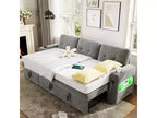 COZONY Divano Letto a 3 Posti (84'') con Contenitore, Divano Letto Sezionale Convertibile in Velluto con Luci a LED, Chaise Reversibile e Letto Estraibile per Soggiorno