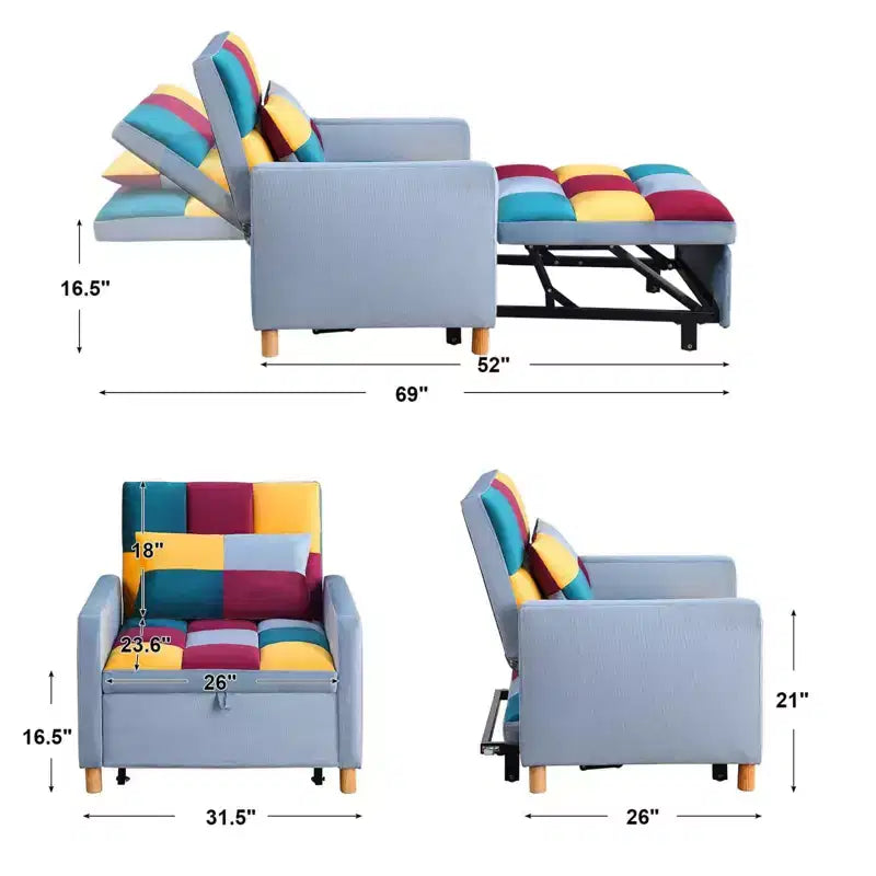 Divano Letto Convertibile con Cuscino - Poltrona Singola 3-in-1 per Salotto, Camera da Letto, Soggiorno
