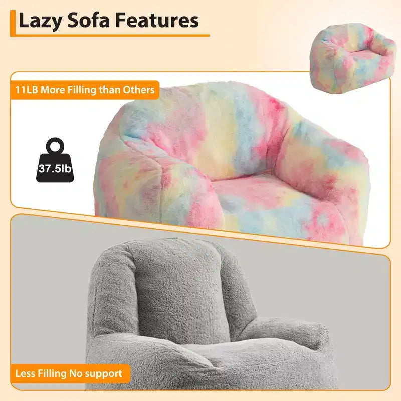Poltrona a sacco con braccioli e schienale, Poltrona a sacco in ecopelliccia di peluche con memory foam, Divano a sacco ergonomico per soggiorno, camera da letto, ufficio Rosa