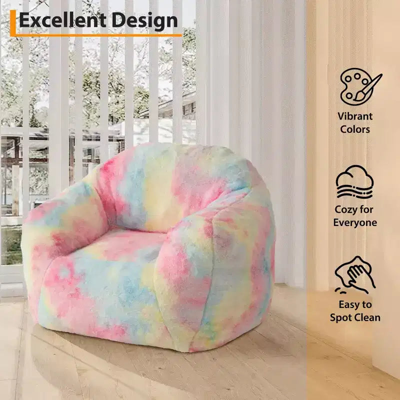 Poltrona a sacco con braccioli e schienale, Poltrona a sacco in ecopelliccia di peluche con memory foam, Divano a sacco ergonomico per soggiorno, camera da letto, ufficio Rosa