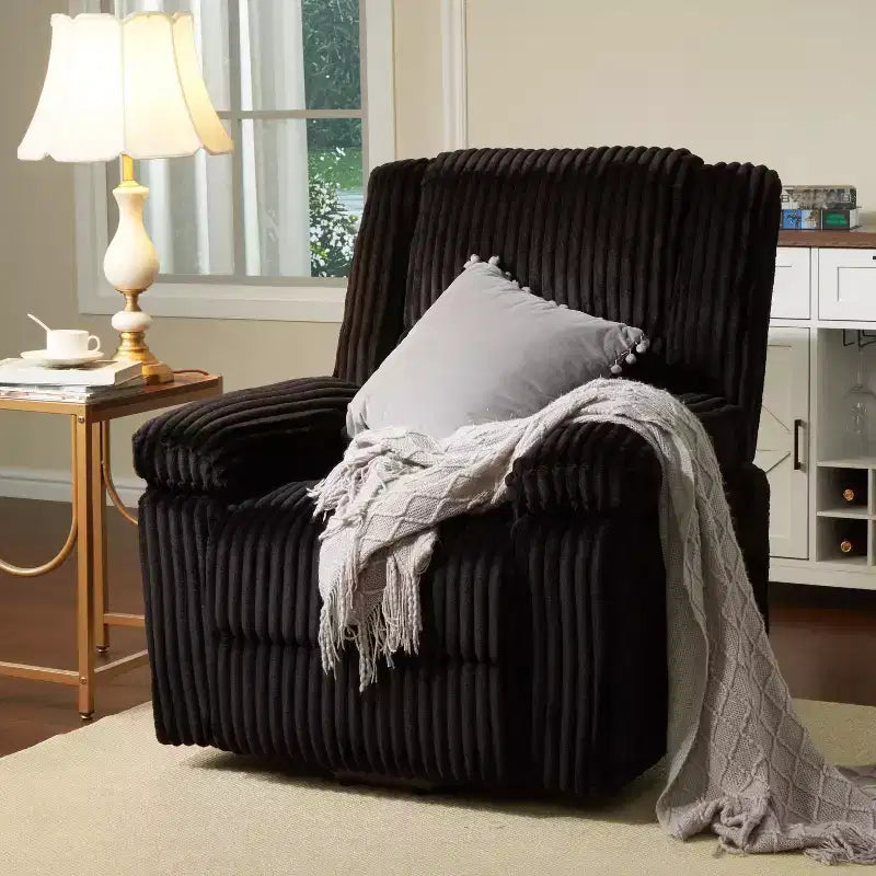 Poltrona reclinabile in velluto a coste, Divano reclinabile manuale con maniglia, Braccioli imbottiti, Imbottitura spessa, Tasca laterale, Soggiorno, Camera da letto, Home Theater, Grigio scuro