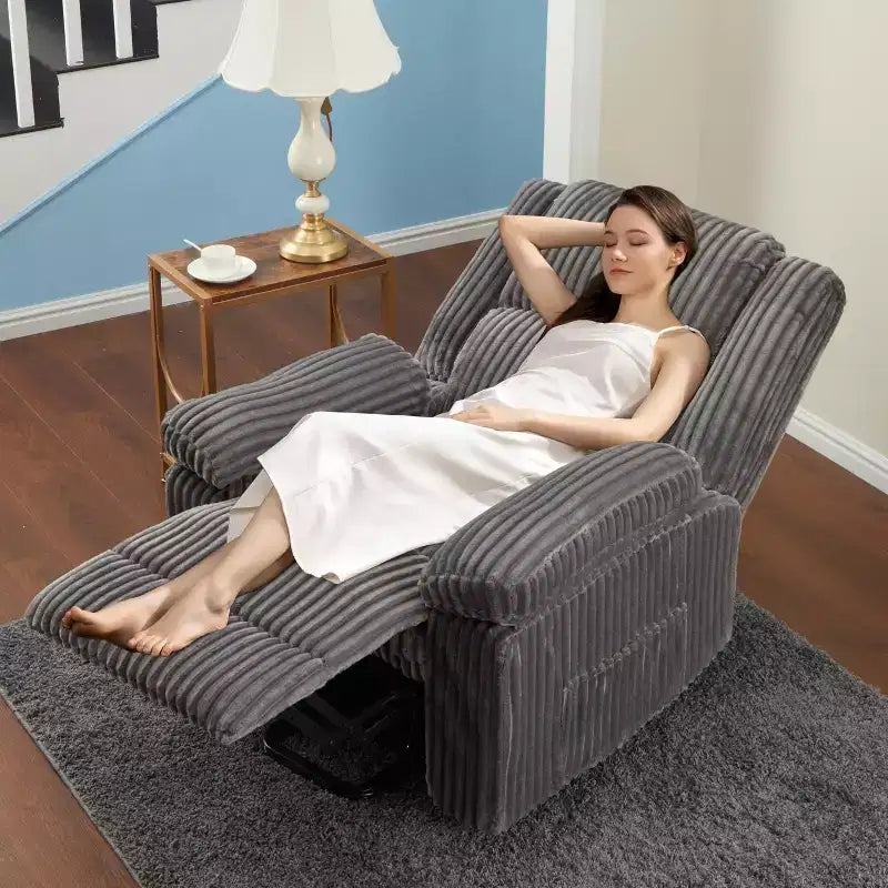 Poltrona reclinabile in velluto a coste, Divano reclinabile manuale con maniglia, Braccioli imbottiti, Imbottitura spessa, Tasca laterale, Soggiorno, Camera da letto, Home Theater, Grigio scuro