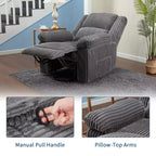 Poltrona reclinabile in velluto a coste, Divano reclinabile manuale con maniglia, Braccioli imbottiti, Imbottitura spessa, Tasca laterale, Soggiorno, Camera da letto, Home Theater, Grigio scuro