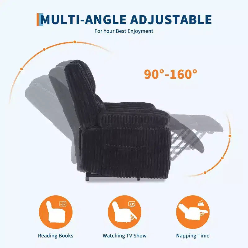 Poltrona reclinabile in velluto a coste, Divano reclinabile manuale con maniglia, Braccioli imbottiti, Imbottitura spessa, Tasca laterale, Soggiorno, Camera da letto, Home Theater, Grigio scuro