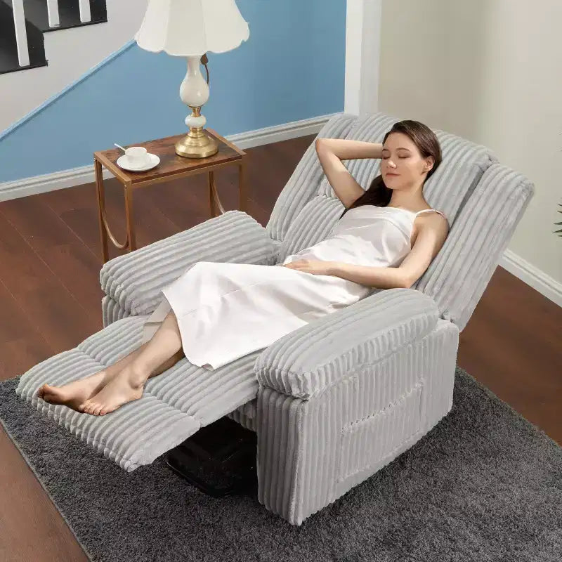 Poltrona reclinabile in velluto a coste, Divano reclinabile manuale con maniglia, Braccioli imbottiti, Imbottitura spessa, Tasca laterale, Soggiorno, Camera da letto, Home Theater, Grigio scuro