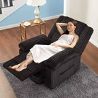 Poltrona reclinabile in velluto a coste, Divano reclinabile manuale con maniglia, Braccioli imbottiti, Imbottitura spessa, Tasca laterale, Soggiorno, Camera da letto, Home Theater, Grigio scuro