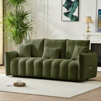 MAYEERTY Divano Premium in Tessuto Teddy da 78 pollici con 3 Cuscini Schienale e 3 Cuscini Seduta, Struttura in Legno Massello, Divano a 3 Posti con Poltrona Imbottita Oversize, Verde