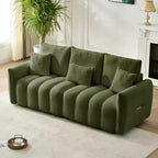 MAYEERTY Divano Premium in Tessuto Teddy da 78 pollici con 3 Cuscini Schienale e 3 Cuscini Seduta, Struttura in Legno Massello, Divano a 3 Posti con Poltrona Imbottita Oversize, Verde