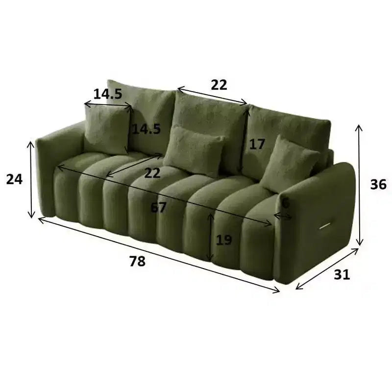 MAYEERTY Divano Premium in Tessuto Teddy da 78 pollici con 3 Cuscini Schienale e 3 Cuscini Seduta, Struttura in Legno Massello, Divano a 3 Posti con Poltrona Imbottita Oversize, Verde