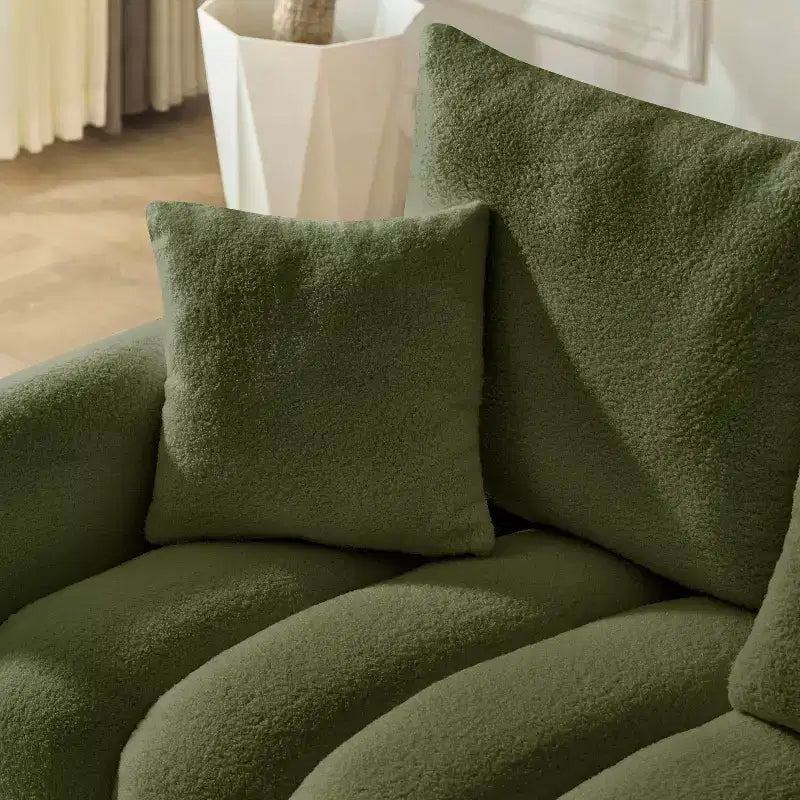 MAYEERTY Divano Premium in Tessuto Teddy da 78 pollici con 3 Cuscini Schienale e 3 Cuscini Seduta, Struttura in Legno Massello, Divano a 3 Posti con Poltrona Imbottita Oversize, Verde