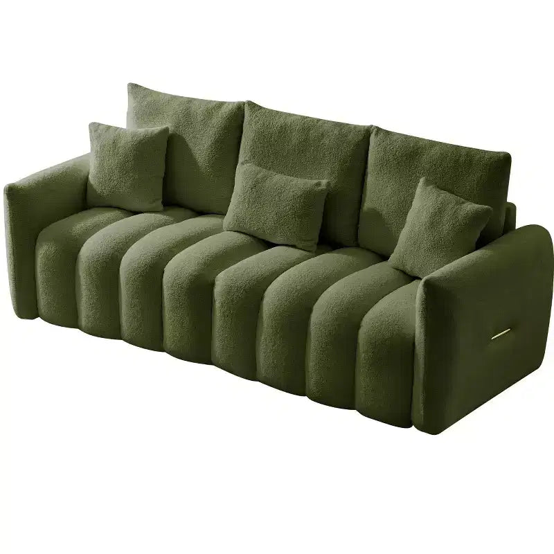MAYEERTY Divano Premium in Tessuto Teddy da 78 pollici con 3 Cuscini Schienale e 3 Cuscini Seduta, Struttura in Legno Massello, Divano a 3 Posti con Poltrona Imbottita Oversize, Verde