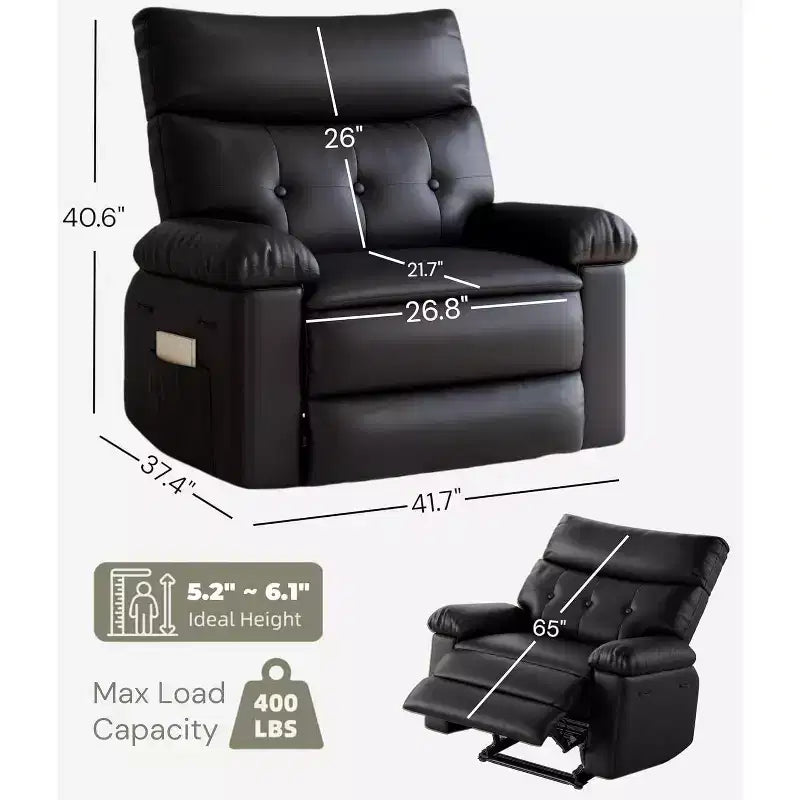 Poltrona Reclinabile Grande Extra-Large - Poltrona Reclinabile Manuale Grande in Pelle PU per Adulti, Imbottitura in Spugna 1,5X e Meccanismo di Reclino Facile per il Relax