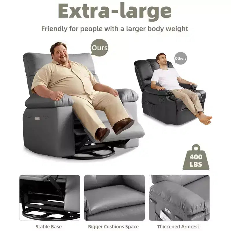Poltrona Reclinabile Grande Extra-Large - Poltrona Reclinabile Manuale Grande in Pelle PU per Adulti, Imbottitura in Spugna 1,5X e Meccanismo di Reclino Facile per il Relax
