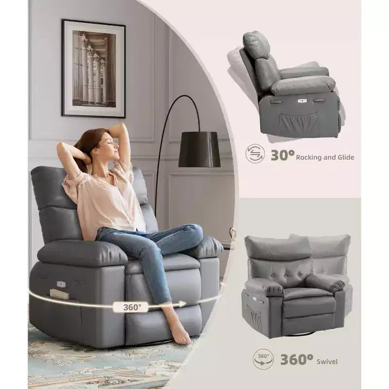 Poltrona Reclinabile Grande Extra-Large - Poltrona Reclinabile Manuale Grande in Pelle PU per Adulti, Imbottitura in Spugna 1,5X e Meccanismo di Reclino Facile per il Relax