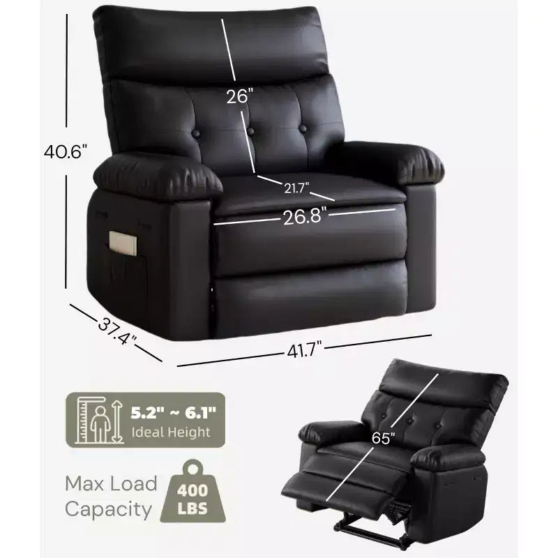 Poltrona Reclinabile Extra Large – Funzione Calore e Massaggio, Ecopelle, Recliner Manuale Extra Largo per Adulti, Grande Poltrona Relax con Braccioli Imbottiti 1.5 Volte più Spessi