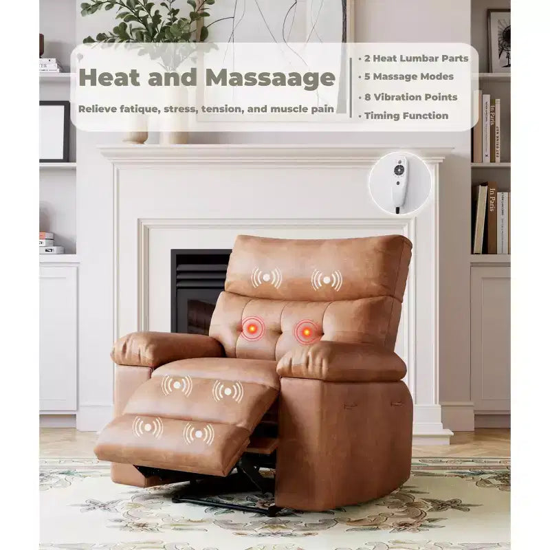 Poltrona Reclinabile Extra Large – Funzione Calore e Massaggio, Ecopelle, Recliner Manuale Extra Largo per Adulti, Grande Poltrona Relax con Braccioli Imbottiti 1.5 Volte più Spessi