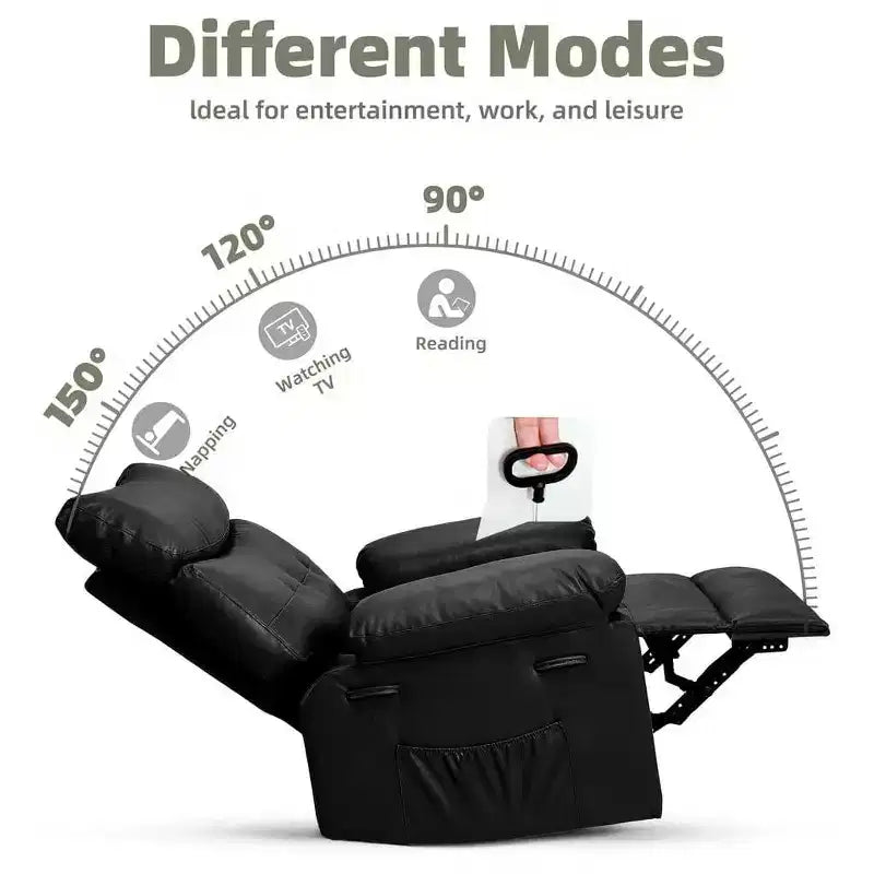 Poltrona Reclinabile Extra Large – Funzione Calore e Massaggio, Ecopelle, Recliner Manuale Extra Largo per Adulti, Grande Poltrona Relax con Braccioli Imbottiti 1.5 Volte più Spessi